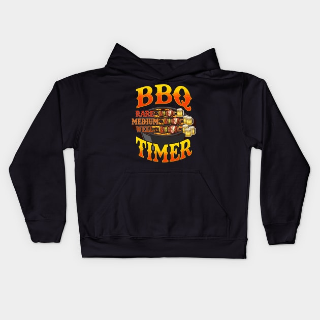 BBQ Timer Grilling Grill Master Beer Drinking Humor Dad Kids Hoodie by E